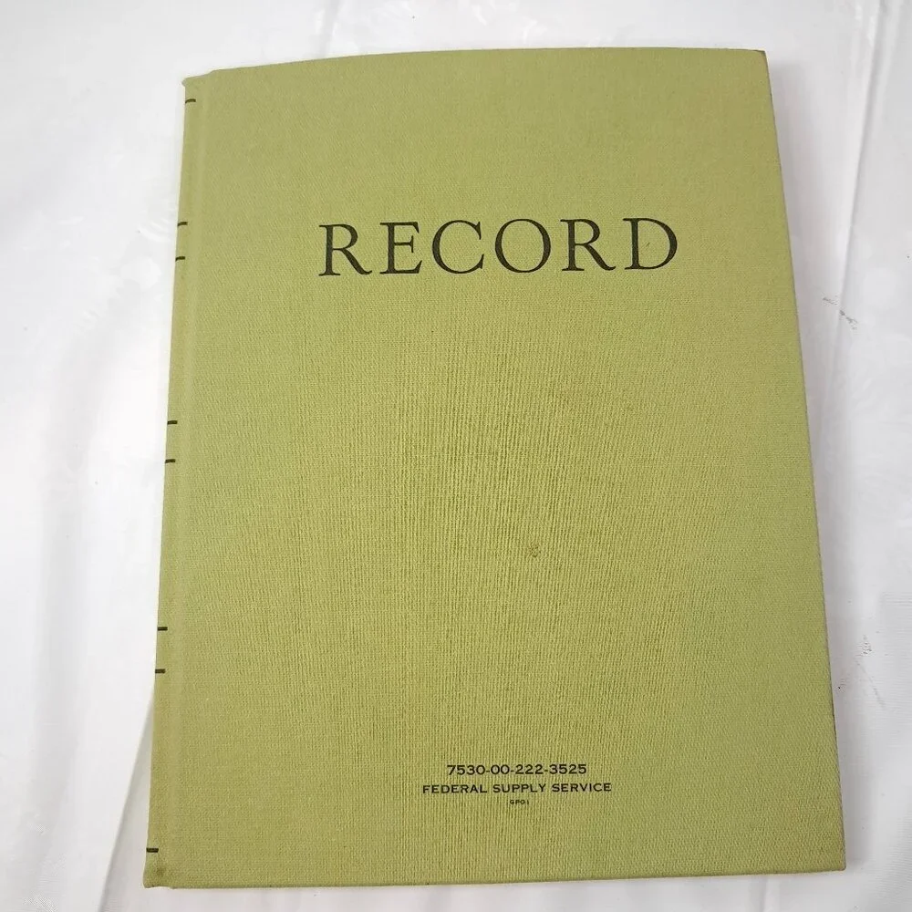 Vintage Federal Supply‎ Service RECORD Log Memorandum Book green notebook lined